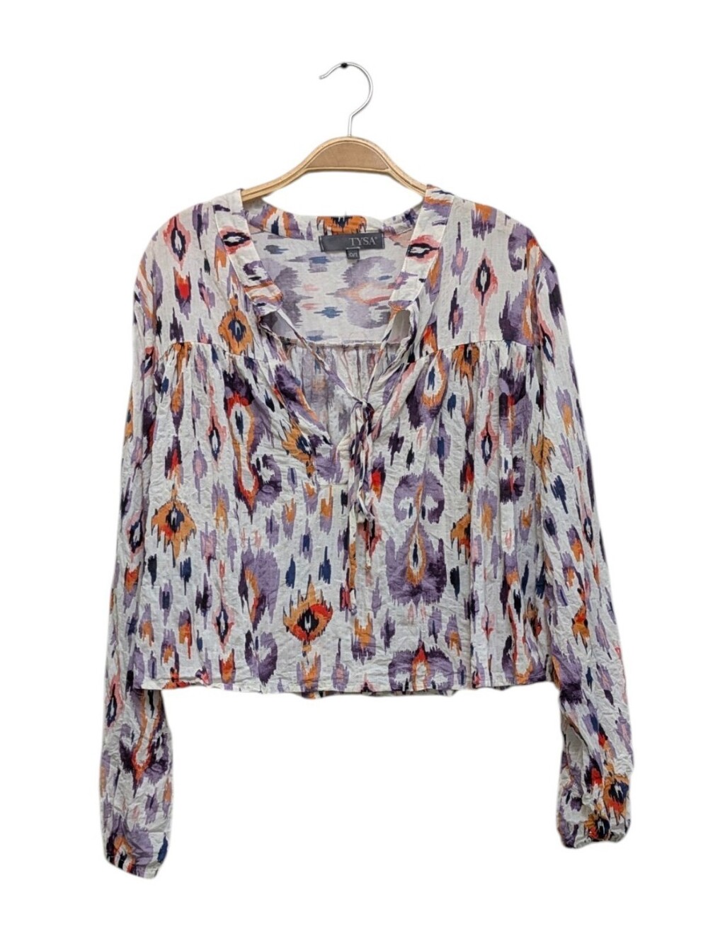 TYSA Boho Abstract Print Tie Front Long Sleeve Blouse 0/1 Resortwear